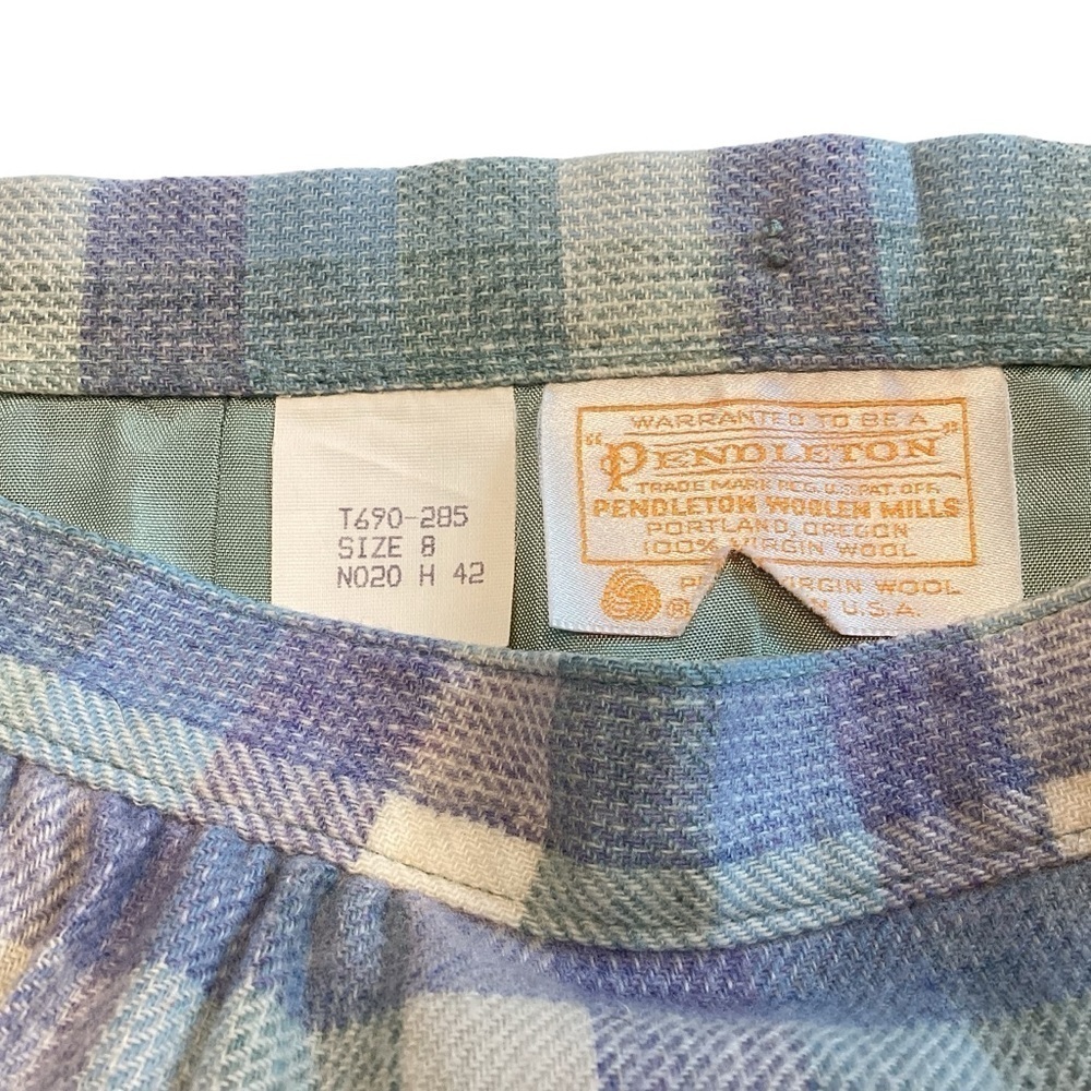 Pendleton Skirt Sz 8 Blue Vintage Virgin Wool Midi Plaid Pockets EUC - Picture 6 of 7